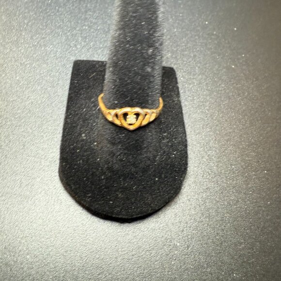 Women's Heart Shaped Designer Ring 10K Electroplated with Small Diamond Size 5.5 - Picture 3 of 7